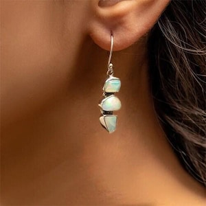 Rohe Opal Ohrringe Set in 925 Sterling Silber baumeln, australischer Opal Schmuck, Boho Ohrringe, Boho Ohrringe, handgemachte Ohrringe