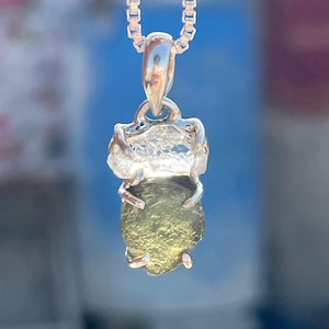 Genuine Moldavite Pendant, Handmade Pendant, Sterling Silver Pendant, Herkimer Gemstone Pendant, Certified Czech Republic Moldavite Jewelry