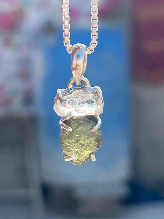 Handmade Sterling Silver Moldavite Herkimer Pendant