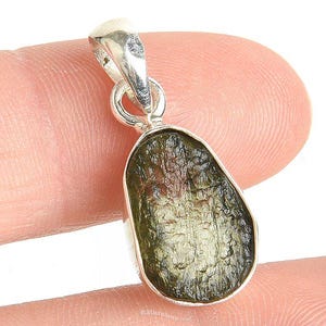 Raw Moldavite Pendant: Handmade Sterling Silver Green Tektite Necklace