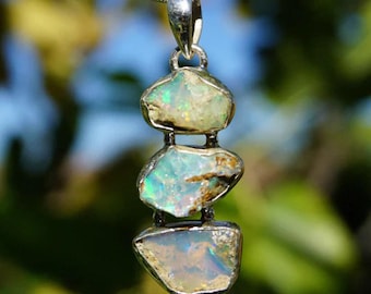Raw Ethiopian Opal Pendant: 925 Sterling Silver Gemstone Jewelry