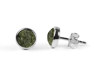 Handmade Moldavite Earrings: Rough Gemstone, 925 Sterling Silver