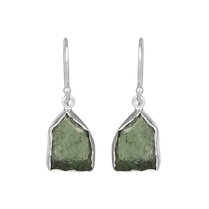 Handmade 925 Sterling Silver Moldavite Earrings: Rough Gemstone Jewelry
