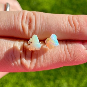 Raw Opal Earrings Set in 925 Sterling Silver Studs, Australian Opal Jewelry, Boho Earrings, Bohemian Earrings, Handmade Earrings