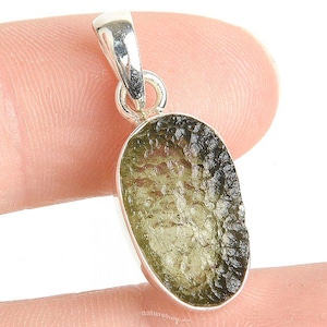 Moldavite Sterling Silver Pendant: Raw Green Tektite, Czech Gemstone