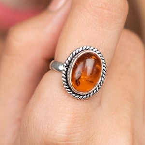 Natural Baltic Cognac Amber Ring | 925 Sterling Silver Jewelry | Handcrafted Amber Gemstone | Unique Baltic Amber Ring | Gift for Her