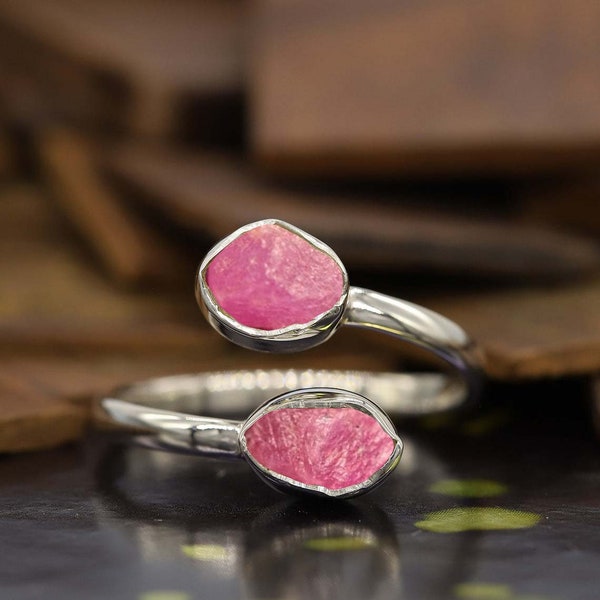 Raw Ruby Ring for Women • Sterling Silver • Red Sapphire Gemstone • July Birthstone • Whimsigoth Aesthetic • Unique Alt Engagement Ring