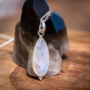 Rainbow Moonstone Pendant: Pear Sterling Silver Gemstone Necklace