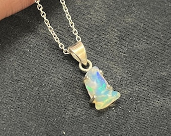 Raw Ethiopian Opal Pendant: 925 Sterling Silver Gemstone Jewelry