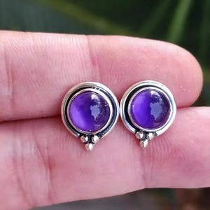 Amethyst Stud Earrings: Handmade 925 Sterling Silver, February Birthstone