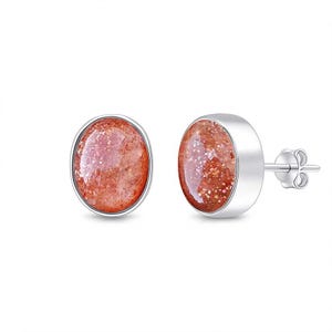 Minimalistische Sonnenstein Ohrstecker: 925 Sterling Silber Zargenfassung
