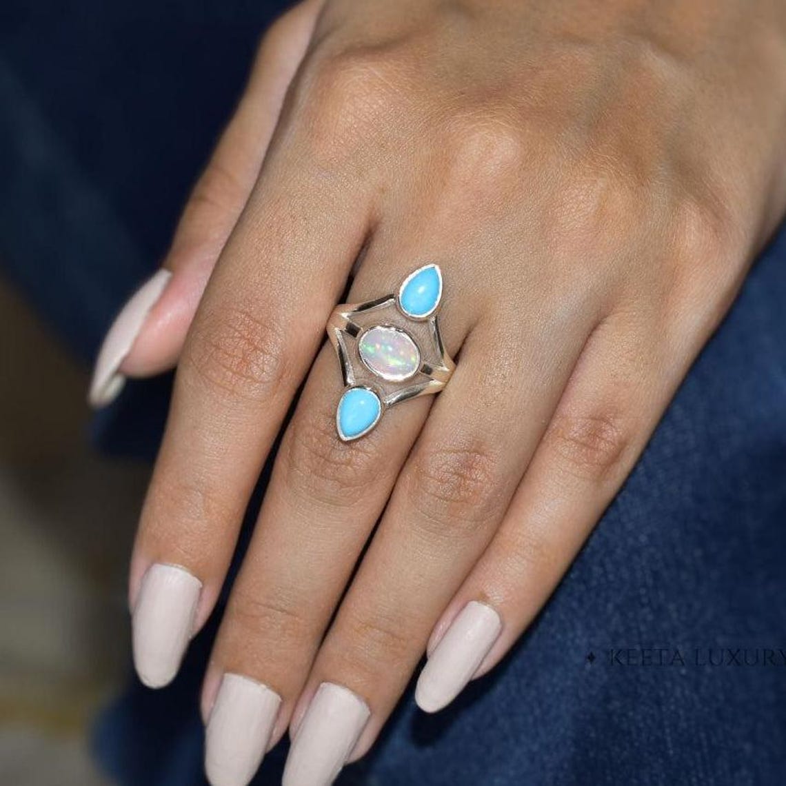 Opal & Turquoise Ring: Handmade 925 Sterling Silver Boho Ring - Etsy