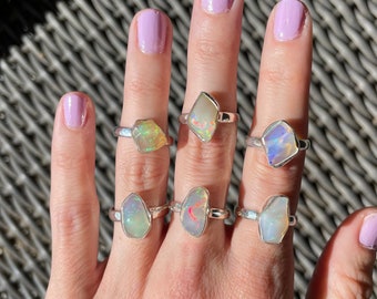 Raw Fire Opal Ring, Polished Rough Opal Ring, October Birthday Gift, Raw Stone Jewelry, Ring For Women, Engagement Ring, Christmas Gift