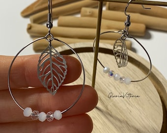 Earrings leaves and glass beads