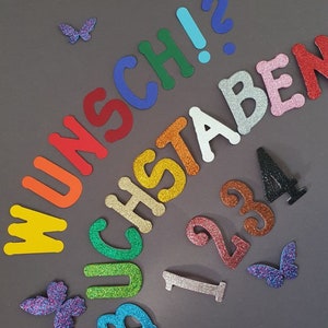Glitzer Buchstaben aus selbstklebendem Moosgummi oder Tonkarton für Schultüte Türschild  Adventskalender Wunschbuchstaben Namen Wimpel-Text