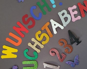 Glitzer Buchstaben aus selbstklebendem Moosgummi für Schultüte Türschild  Adventskalender Wunschbuchstaben Namen Wimpel-Text