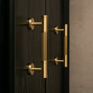 Art deco pull handle, solid brass hardware, solid brass pull, pull handles for cabinets, brass drawer pulls, kitchen cabinet hardware image 1
