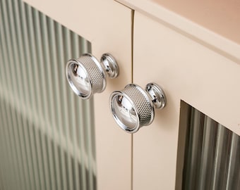 Polished Chrome Dresser Knobs For A Modern Interior, Chrome Drawer Handles, Solid Brass Cabinet Pulls, Knurled Chrome Cabinet Hardware