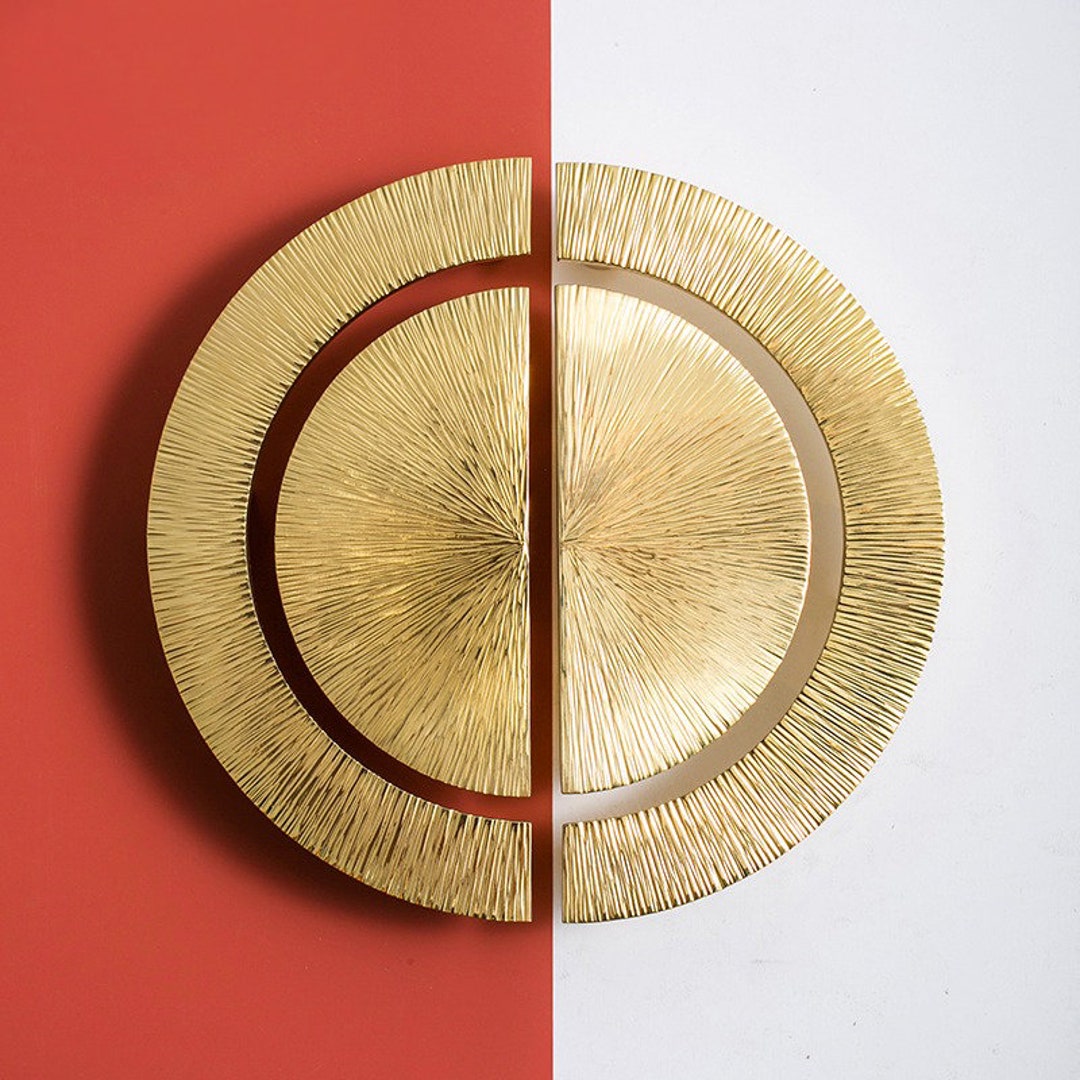 Polished Brass Hardware, Starburst Pull Handle, Semi Circle