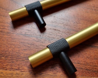 Knurled Gold Handles, Knurled Brass Handle, Brass T Bar Handle, Brass T Knobs, Black and Gold Handles, Gold Pull Handle, Black Cabinet Knob