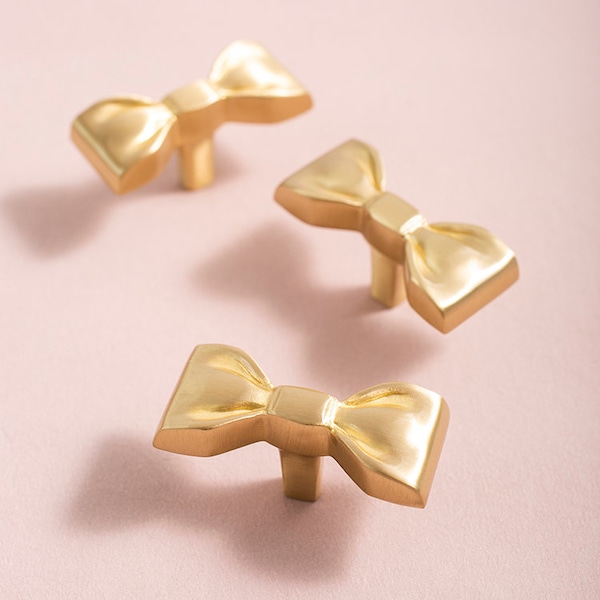 Bow Shaped Drawer Knobs Dresser Knobs, Solid Brass Cabinet Pulls, Chrome Cabinet Hardware, Polished Brass Drawer Handles, Quirky Home Decor