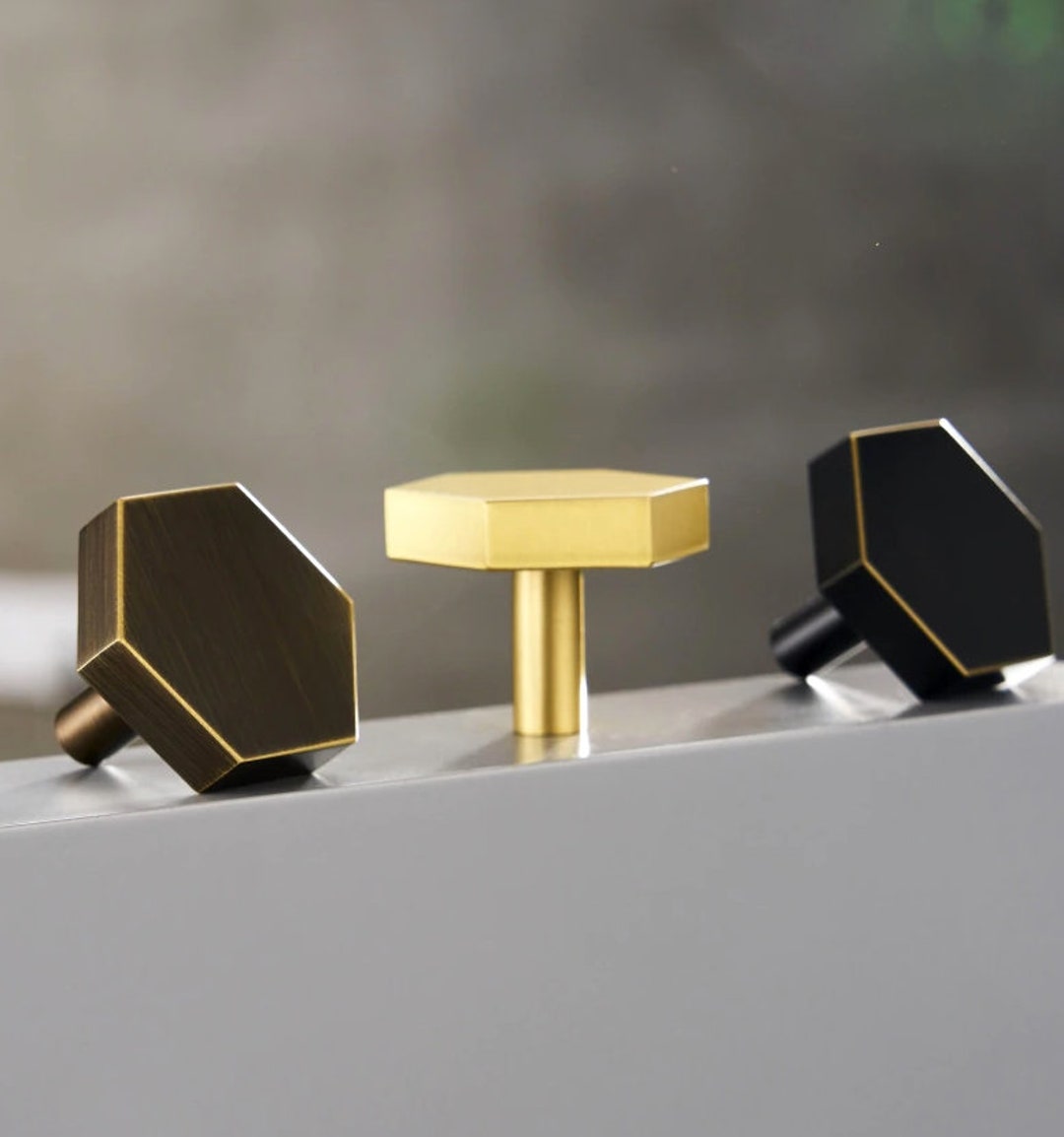 Hexagonal Brass Knobs, Quirky Pulls, Handles, Hexagon