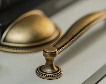 Antique Brass Cabinet Pulls, Solid Brass Door Handle, Cabinet Knobs, Brass Knobs, Traditional Brass Drawer Handles, Dresser Knobs Dark Gold