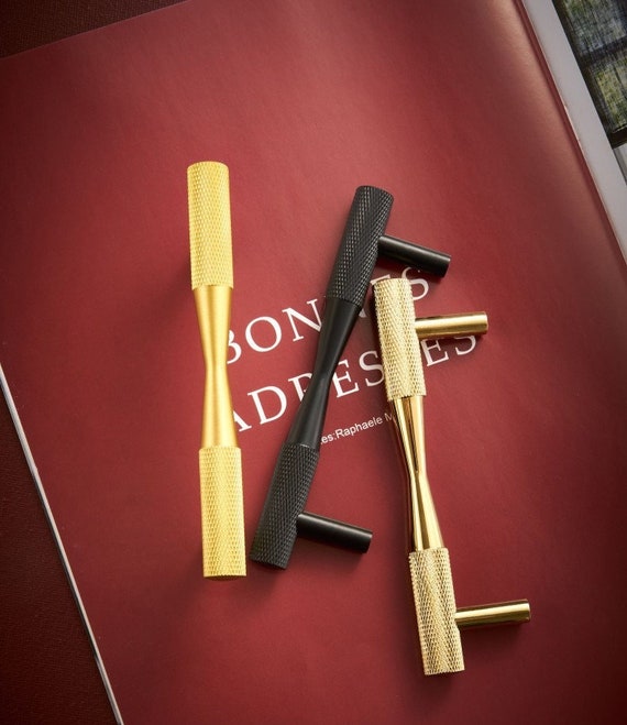 Knurled Brass Kitchen Handles Knurled Black Handle Knurled Etsy