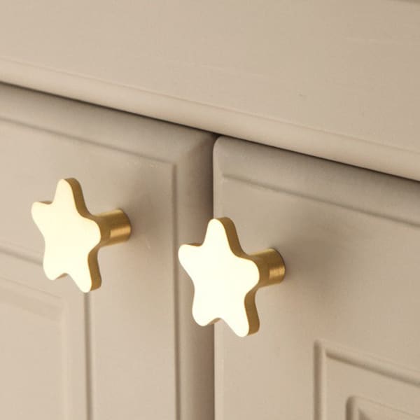 Brass star knob, nursery decor, nursery decor stars, star shaped knob, solid brass knob, decorative hardware, drawer knobs children
