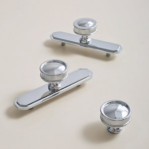 Polished Chrome Drawer Knob, Chrome Door Handle With Line Detail, Modern Cabinet Hardware,Shiny  Chrome Cabinet Pulls and Door Knob