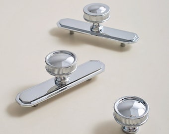 Polished Chrome Drawer Knob, Chrome Door Handle With Line Detail, Modern Cabinet Hardware,Shiny  Chrome Cabinet Pulls and Door Knob
