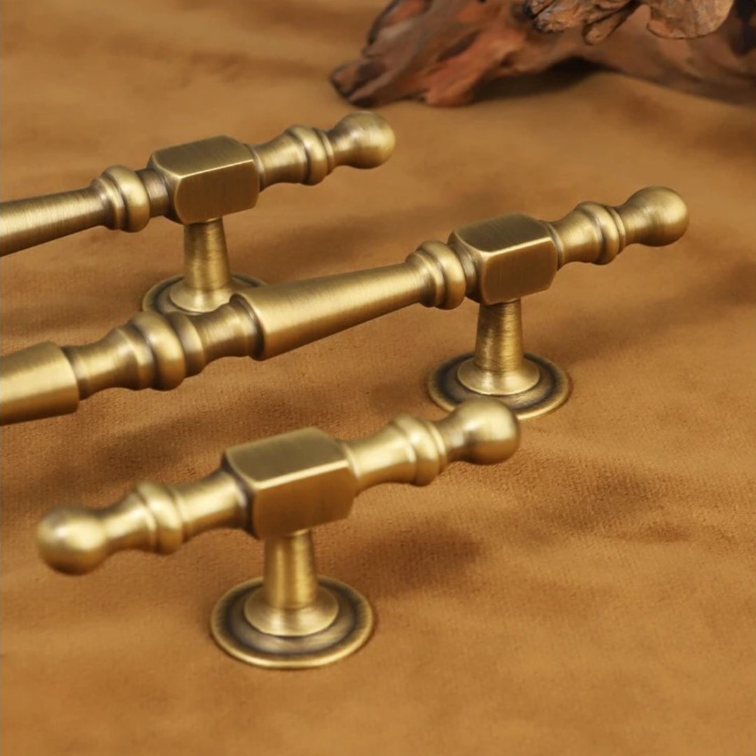 Antique Brass Cabinet Door Handle, Kitchen Cabinet Handle, Golden Brass Pull Handle, Elegant ...