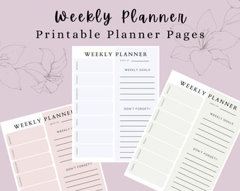 Weekly Planner Bundle, Printable Planner, Weekly Schedule, Instant Download pdf, Undated Planner, Weekly Agenda, Fillable pdf