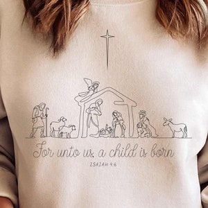 Joyeux Noël SVG Png Sublimation Design, pour nous un enfant est né, Noël chrétien PNG, Ésaïe 9:6 pull chemise Télécharger le fichier de coupe