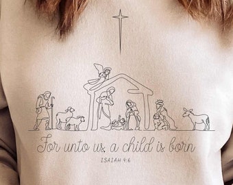 Merry Christmas SVG Png Sublimation Design,For unto us a child is born,Christian Christmas PNG,Isaiah 9:6 Sweater Shirt Download Cut File