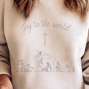 Diseño de sublimación SVG PNG de feliz Navidad, alegría para el mundo Svg, Natividad Svg, Adviento cristiano Navidad PNG, suéter camisa Svg Descargar
