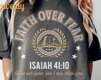 Christian PNG: Faith Over Fear Png Sublimation Design Jesus PNG Faith Shirt Trend Varsity Collegiate Png, Religious Bible Verse Png Download