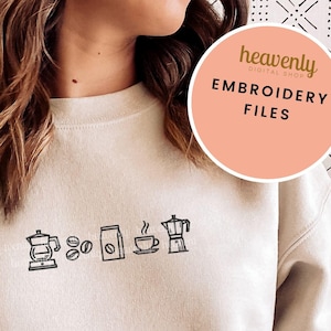 Kaffee Stickerei digitalisierte Datei Kaffee Liebhaber Dst Emb Pes Exp Vp3 Jef Format, Kaffee Sweatshirt gestickte Muster Kaffeebohnen Press Bag