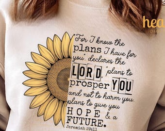 Jeremia 29,11 (Christliches PNG): Denn ich kenne die Pläne, die ich für euch habe. Glaubens-Sublimationsdesign, Bibelvers-Shirt-Grafiken, Jesus-PNG-Download