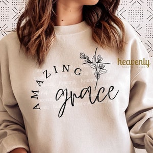 Arte lineal cristiano de Jesús, diseño de sublimación PNG, Amazing Grace Svg, archivo de corte cruzado, cruz floral, fe, camiseta, clipart, Pascua, flores silvestres, PNG