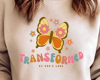 Przekształcony motyl PNG Retro chrześcijańska sublimacja, projekt koszulki z wersetem biblijnym, grafika clipart, Groovy png, Boża miłość png, wiara png