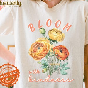 Citazione floreale positiva Boho in formato PNG, "Blood With Kindness" in formato PNG con design a sublimazione, "Ispirazione in formato PNG", "Maglietta autunnale retrò vintage in formato PNG", "Di tendenza in formato PNG"