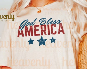 God Bless America Svg, Front & Back PNG Patriotic Christian Sublimation, 4th of July Shirt Design, USA Vintage Distressed Trendy Aesthetic