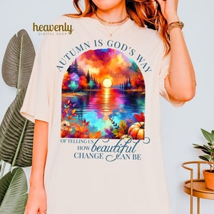 L'autunno è il modo in cui Dio ci mostra quanto può essere bello il cambiamento, sublimazione PNG dell'autunno cristiano, DTF vintage retrò Gesù colorato e luminoso PNG