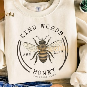 Vintage Christian PNG: Kind Words Are Like Honey Sublimation Design, Jesus PNG, Faith Based, Bee Kind, Religious Bible Verse, Kindness Png