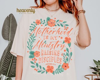 Motherhood Is My Ministry PNG Christian Mom Sublimation Design, Team Jesus Shirt Faith Homeschool Mama PNG Raising Disciples Tshirt Download