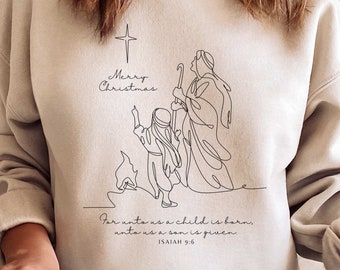 Merry Christmas SVG Png Sublimation Design,For unto us a child is born,Christian Christmas PNG,Isaiah 9:6 Sweater Shirt Svg Download CutFile