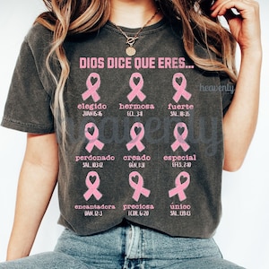 Borstkanker png Spaans in oktober We dragen roze sublimatieontwerp, Dios dice que eres God Says You Are, op religie gebaseerd, op geloof gebaseerd shirtafbeelding
