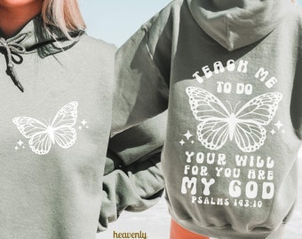 Front & Back SVG Retro Butterfly PNG Christian Sublimation Designs Teach Me To Do Your Will For You Are My God PNG Boho Aesthetic Png Faith