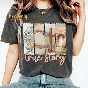 Vrolijk Pasen png True Story He Is Risen png PNGEgg Christelijke sublimatie Retro christelijk Pasen png, bloemen lente png penseelstreek png Download